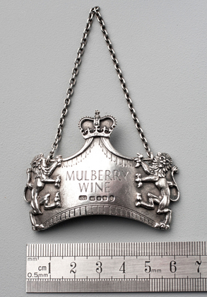 Rare Cast Silver Commemorative Coronation Wine Label - Mulberry Wine, Unrecorded Name